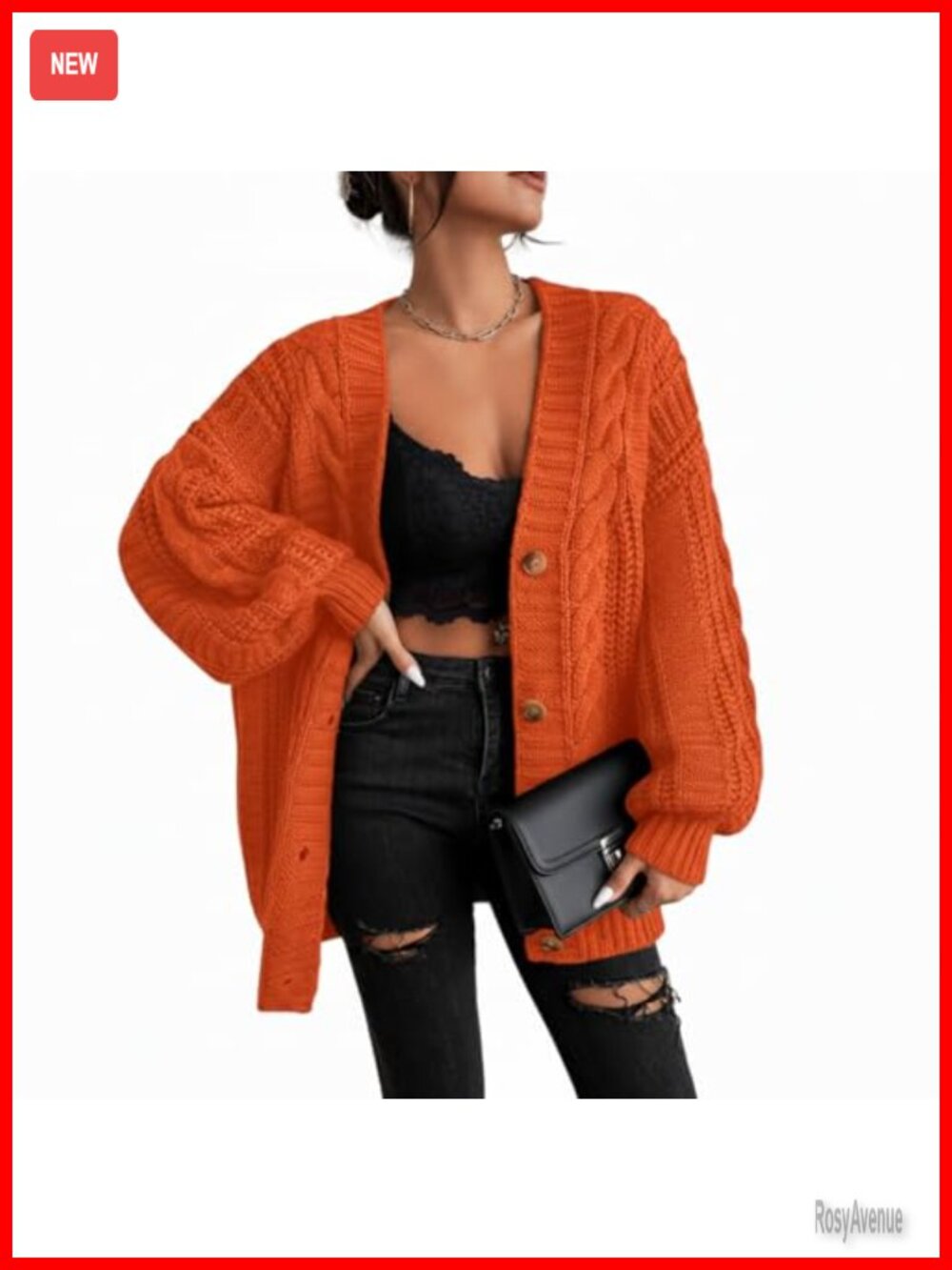 Women's Cable Knit Button Up Cardigan Sweater Long Sleeve Oversized